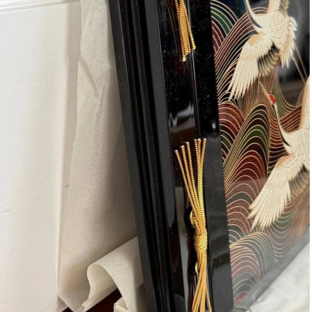 Vintage Japanese Lacquer Photo Album Flying Cranes Gold